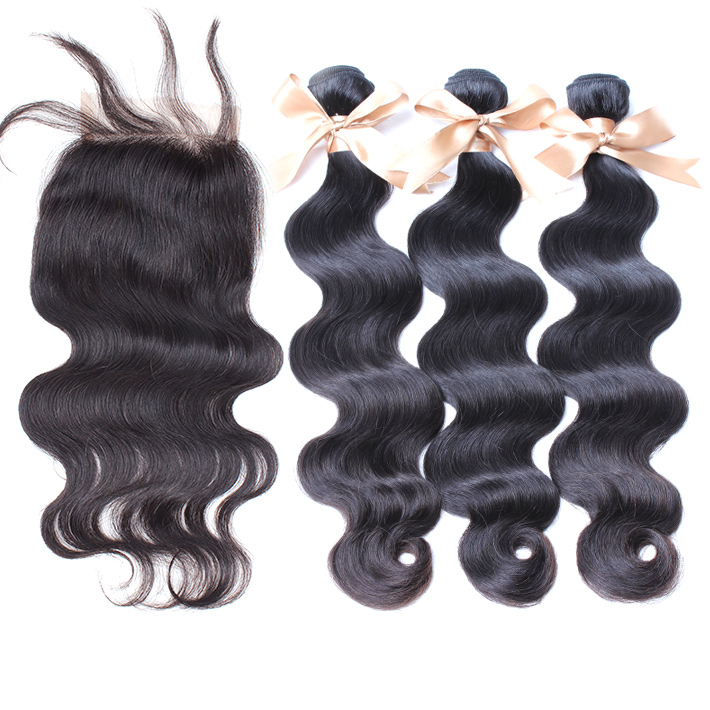 

brazilian hair bundle with lace closure mink remy human hair weaves 100 virgin unprocessed 3pcs hair extensions 1pc closure body wave, Natural color
