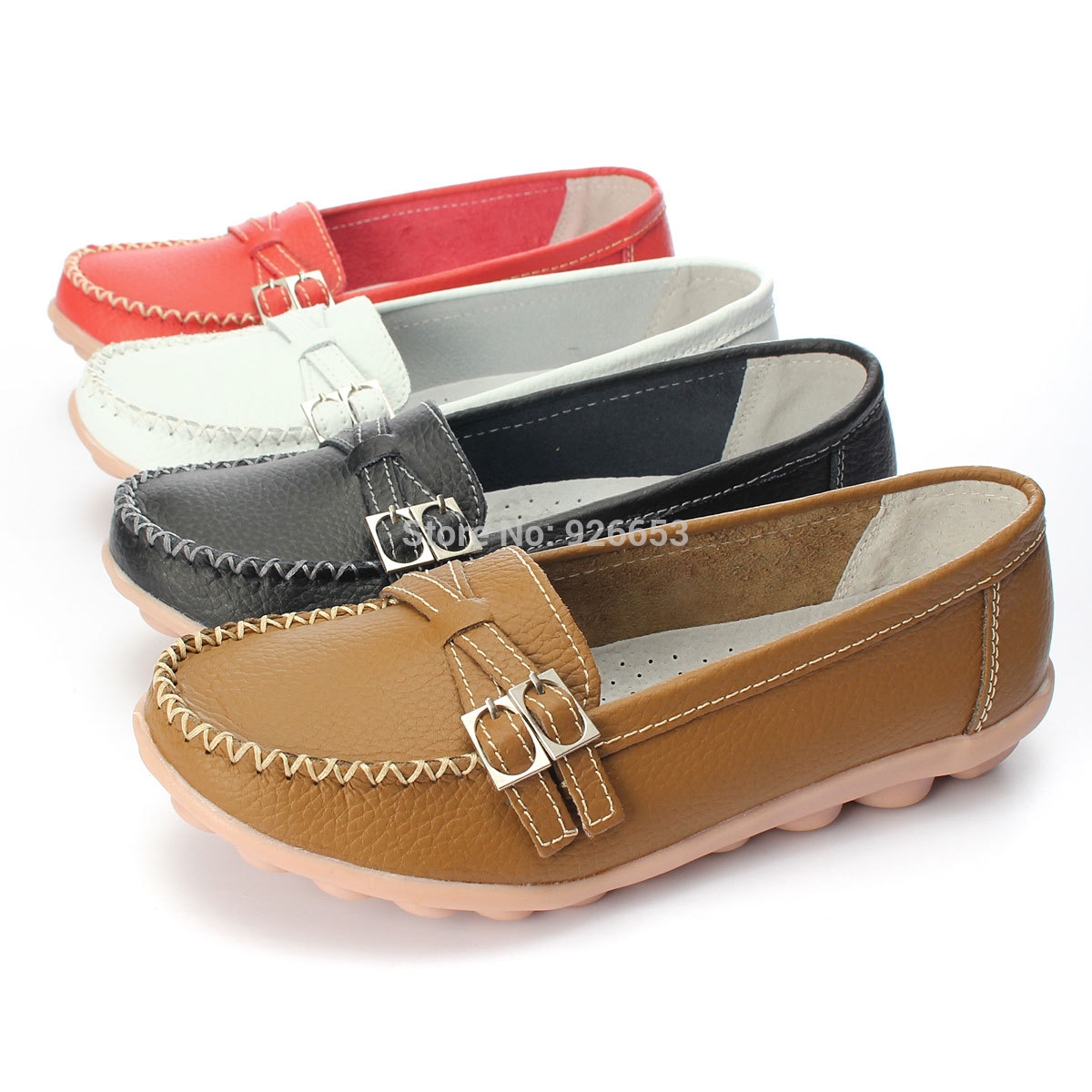Hottest Design Womens Ladies PU Leather Shoes Slip-on Ballet Women Flats Comfort Anti-skid Female Shoes 4 Colors Moccasins