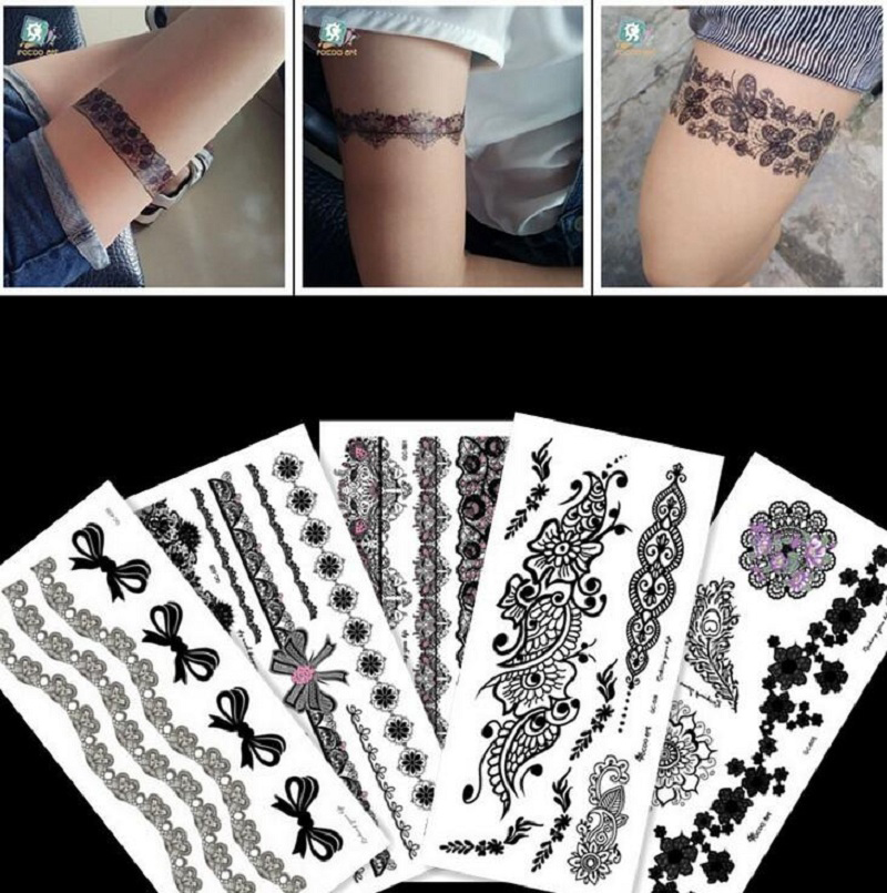 

21*10cm Temporary fake tattoos Waterproof tattoo stickers body art Painting for party decoration etc mixed lace black grace