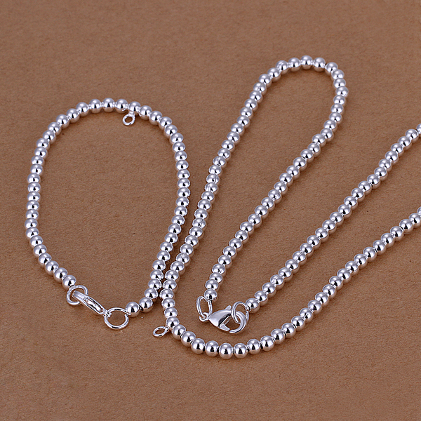

High grade 925 sterling silver 4MM prayer beads piece jewelry set DFMSS062 brand new Factory direct 925 silver necklace bracelet
