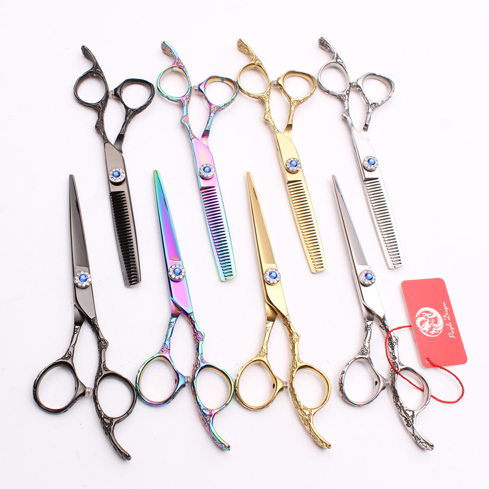 

2Pcs Z9002 6" 440C Purple Dragon Laser Professional Human Hair Scissor or set reguler Hairdressing Shears Cutting Thinning Salon Style Tools