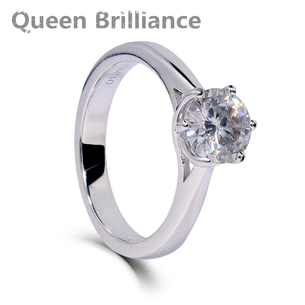

Queen Brilliance 1ctw Lab Created Moissanite Diamond Engagement Wedding Ring For Women Platinum Plated 925 Sterling Silver Ring q171026