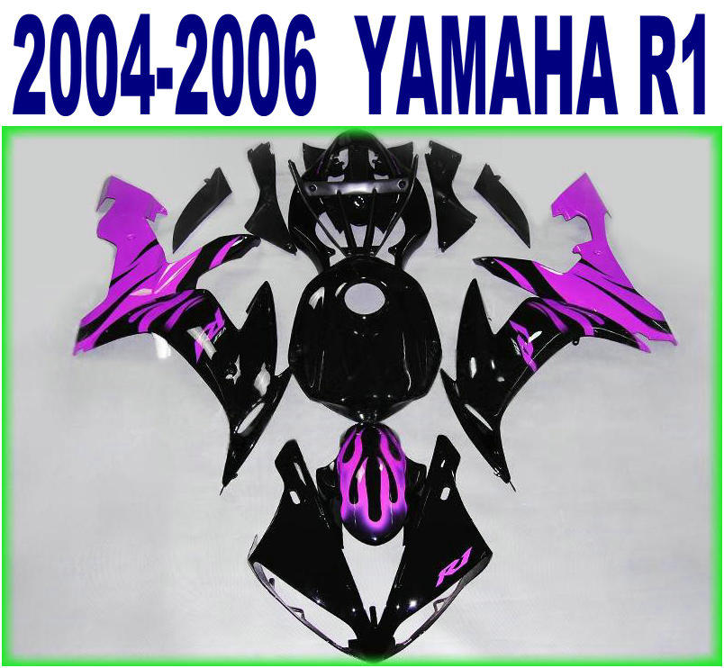 

Injection molding ABS plastic fairing kit for YAMAHA YZF-R1 04 05 06 black purple fairings set yzf r1 2004 2005 2006 YQ26, Same as the picture shows