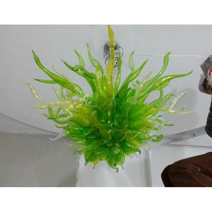 

Green Blown Glass LED Chandelier: Murano/Dale Chihuly-Style Unique Design, Living Room Decor, Hanging Chain