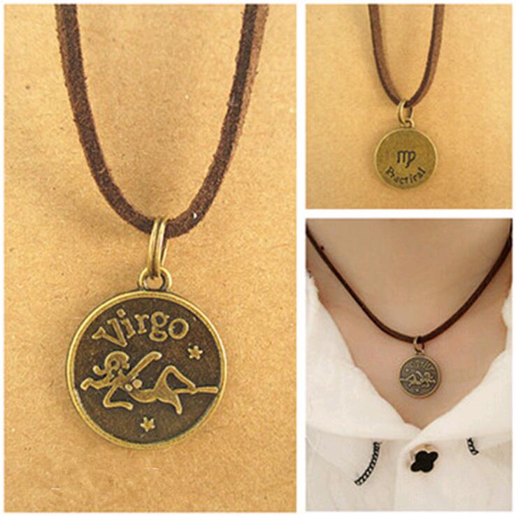 

Hiphop Jewelry Vintage Retro Couple Necklaces 12 Zodiac Signs Collar bone chain Aquarius to Capricorn Pendant, Silver