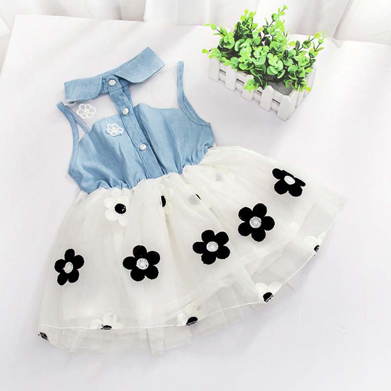 

Ruffle Tulle Dress Princess Dresses Korean Girl Dress 2015 Summer Dresses Denim Dress Flower Dresses Children Clothes Kids Clothing C6414, White