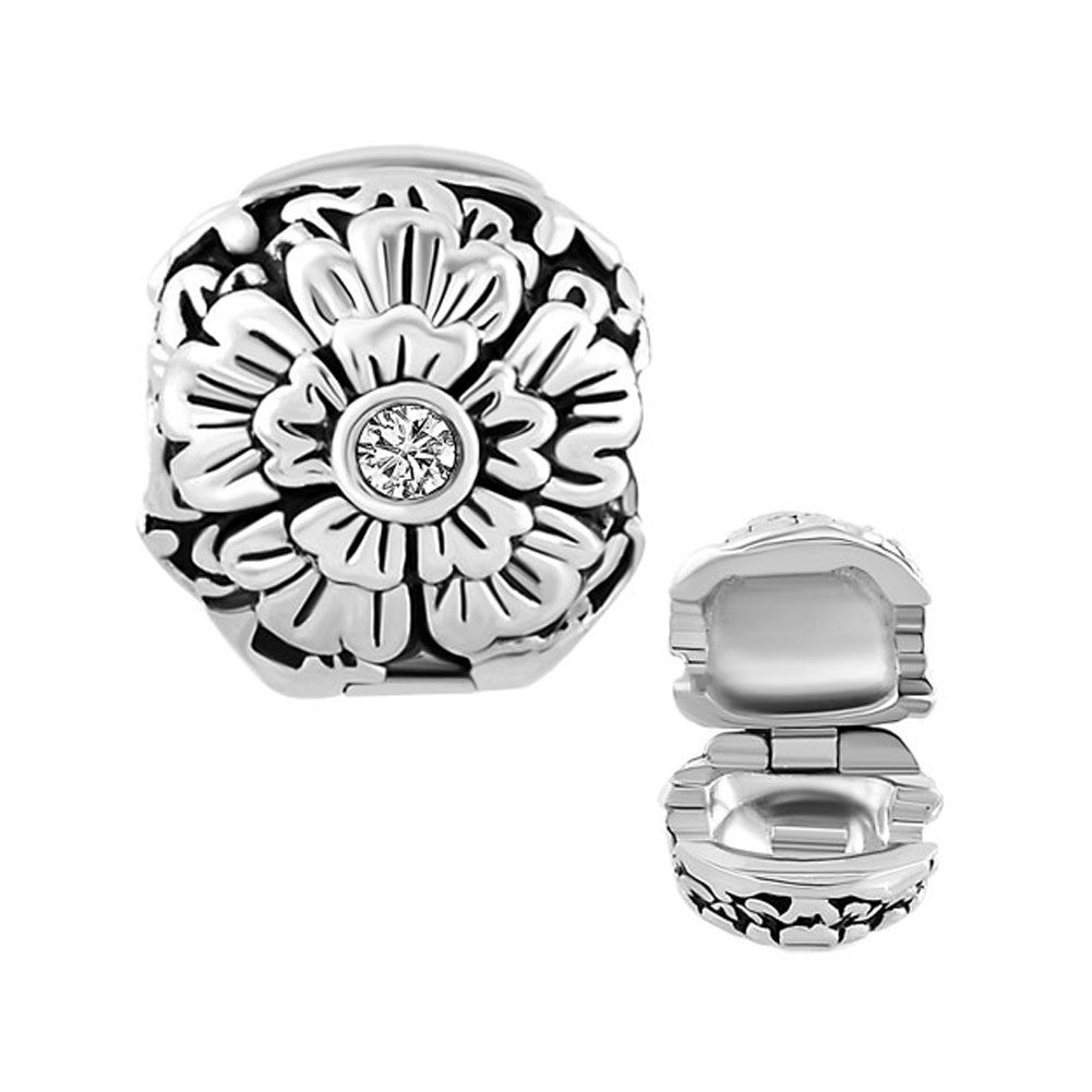 

Plating Clear Crystal Daisy Flower lucky clip lock bead Copper Material Bracelet Stopper Charm European Fit Pandora Bracelet, Black