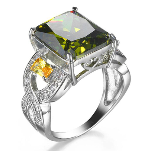 

Birthday Party Dresses For Women Natural Green Peridot Zircon Rings R0330