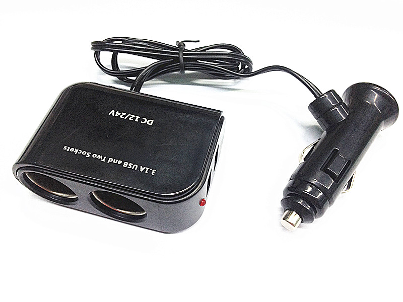 

2 Way Car Cigarette Lighter Socket Splitter Charger DC 12V/24V 2 USB 3.1a, Black