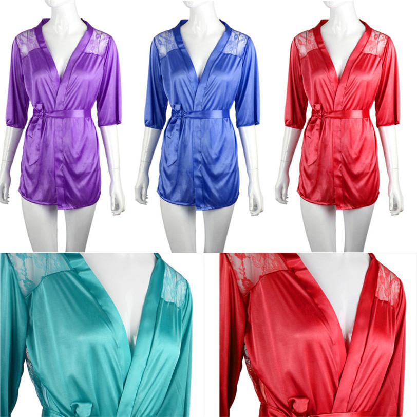 

w1022 Best seller Women Sexy Satin Lace Robe Sleepwear Lingerie Nightdress G-string Pajamas Nightwear Erotic Lingerie for Lady jul zt, Purple