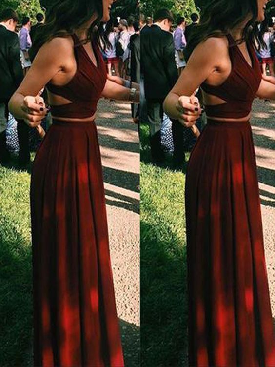 

Hot Selling Burgundy Two Piece/2 Piece Chiffon Prom Dresses Evening Gowns for Women In Stock High Quality, White