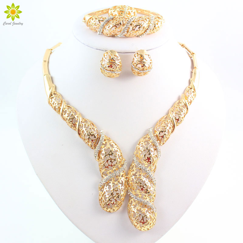 

Dubai Wedding Fine Jewelry African Costume Jewelry Set 18k Gold Plated Bridal Jewelry Sets Party Earring And Necklace Sets