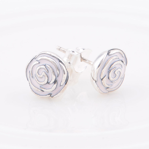 Authentic 925 Sterling Silver Stud Earrings Rose Garden with Pink Enamel European Charm Jewelry For Women-image-252002489