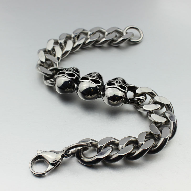

Hot sale ! Punk bracelet Person cranial head bracelet 316 titanium steel bracelet 12.7 mm Never wear Fashion bracelets