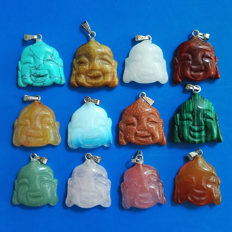 Wholesale carved natural stone mixed buddha pendants for jewelry making 12pcs/lot Free shipping-image-250511090