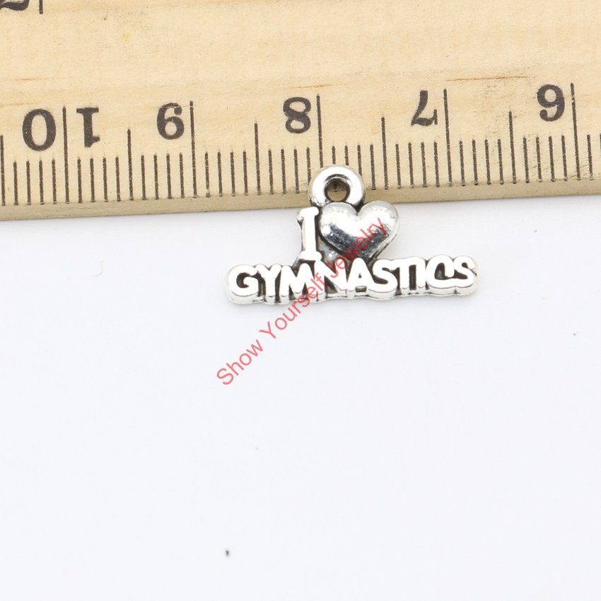 30pcs Antique Silver Plated I Love Gymnastics Charms Pendants for Jewelry Making DIY Handmade Craft 11X20mm Jewelry making DIY-image-375370492