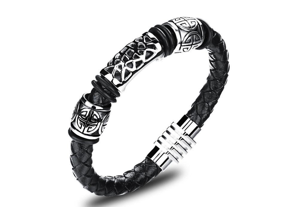 

Casual Male Jewelry Black Braided Leather Bracelet Men Stainless Steel Bracelets Bangles Cow Leather Handmade FL952