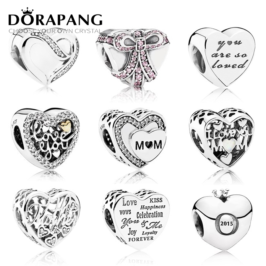 

DORAPANG 100% Genuine 925 Sterling Silver Heart-shaped beads Clear CZ Charm bead Fit Bracelet DIY bracelet The factory wholesale