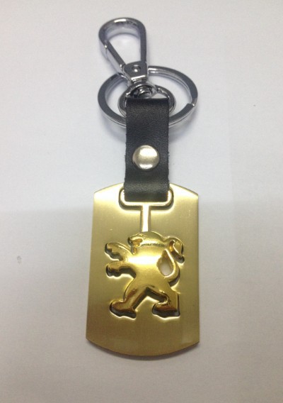 

key chains gold alloy and leather keyring for peugeot