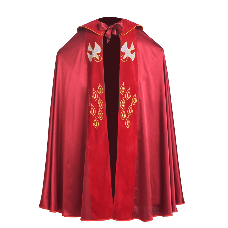High Quality Vintage Catholic Church Red Vestments Cope with Stole Birds IHS Embroidered Robe for Men-image-262311548