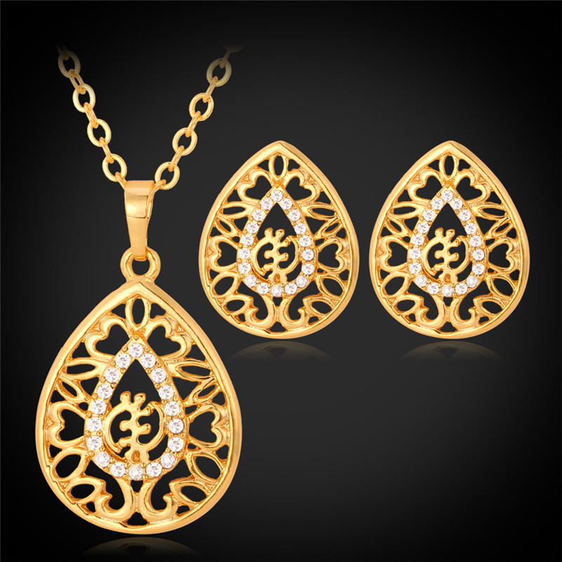 New Design 18K Real Gold Plated Pendants Necklaces Earrings Multi Rhinestone African Jewelry Sets Hot Jewellery-image-167137035