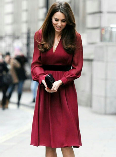 

Red Women Princess Dress Sexy V-Neck Kate Middleton Dresses WF008, Wine red