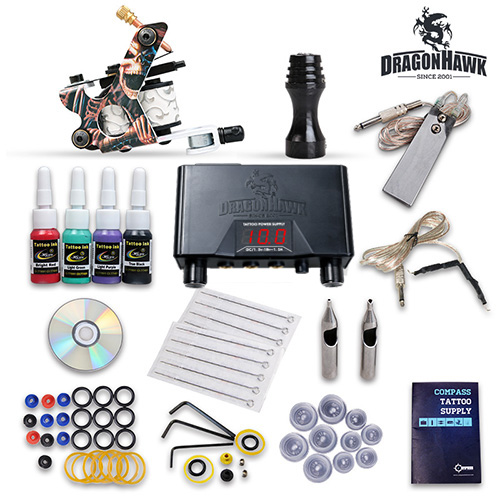 

Complete Tattoo Kit Machine Guns Colors Inks Set Power Supply Needles HW-19GD