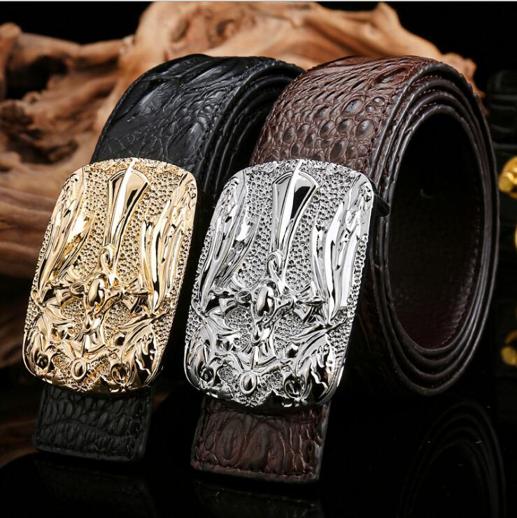 

New Fashion High-grade alloy agio Men's leather belt The crocodile grain leather belt Smooth buckle belts, Brown