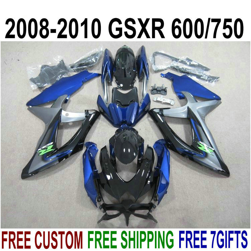 

ABS full fairing kit for SUZUKI GSXR750 GSXR600 2008-2010 K8 K9 black blue fairings set GSXR 600/750 08 09 10 KS66, Same as the picture shows