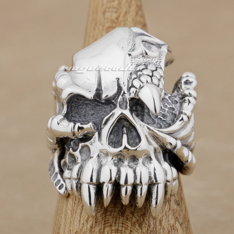 

925 Sterling Silver Dragon Claw Skull Mens Biker Ring 9M002 US Size 8~14 Free Shipping