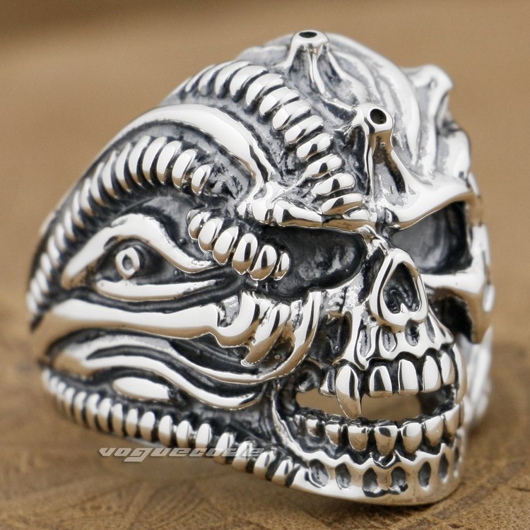

925 Sterling Silver Skull Mens Biker Ring 9G012 Mens Jewellery US Size 8~14 Free Shipping