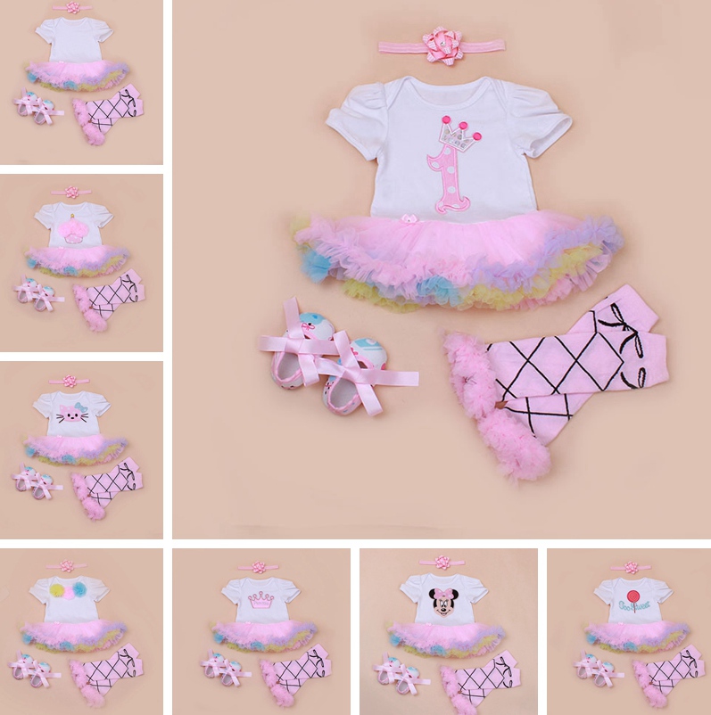 

infant baby christmas romper dress 4pc set girls birthday romper & girls ballet cotton leg warmer & infant chevron walking shoes & headband, 8style choose free(s1-s8)