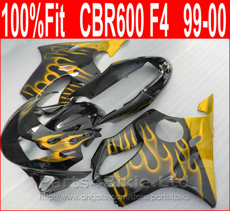 

Perfect yellow flame Fitment Body parts for Honda CBR 600 F4 custom fairings 1999 2000 fairing kit CBR600 F4 99 00 DCNO, Same as picture