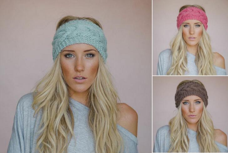 

New Style 19 color Ou Han warm needle woven wool hair hoop earmuffs Hemp flowers with modified facial hair winter headbands wholesale