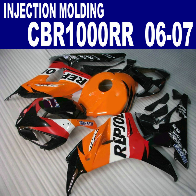 

Customize fairing kit for HONDA Injection molding CBR 1000 RR 06 07 red black REPSOL CBR1000RR 2006 2007 ABS fairings set AQ55, Same as the picture shows