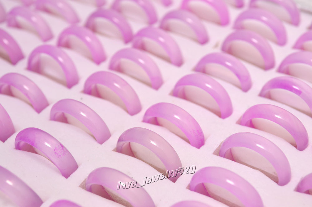 

New Beautiful Smooth Pink Round Solid Jade/Agate Gem Stone Band Rings 6 MM - Great Value 20pcs lots