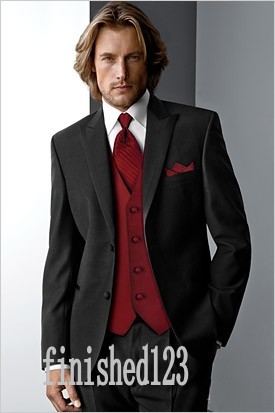 

New Arrivals Two Button Black Groom Tuxedos Peak Lapel Groomsmen Best Man Wedding Prom Dinner Suits (Jacket+Pants+Vest+Tie) G5135, Navy blue