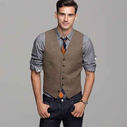 2017 British Brown Wool Tweed Vest Slim Fit Groom Vest Vintage Wedding ...