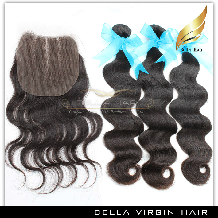 

body wave hair bundles with colsure virgin indian human hair 3 part lace closure grade hair weft natural color 830 inch bella