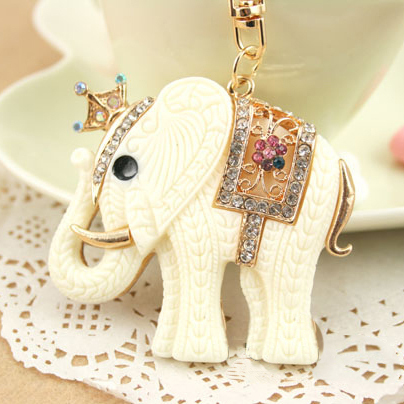 Porte-clés en forme d'animal à la mode, porte-clés en forme d'éléphant blanc, breloques pour sac à main/sac à main, joli cadeau en alliage plaqué