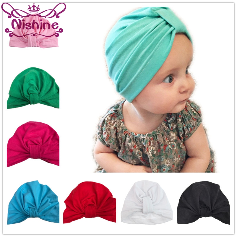 

Nishine Baby Turban Hat with Bow Toddler Hat Cotton Newborn Beanie Stylish Top Knot Beanie Photo Props Baby Shower Gift, Multicolor