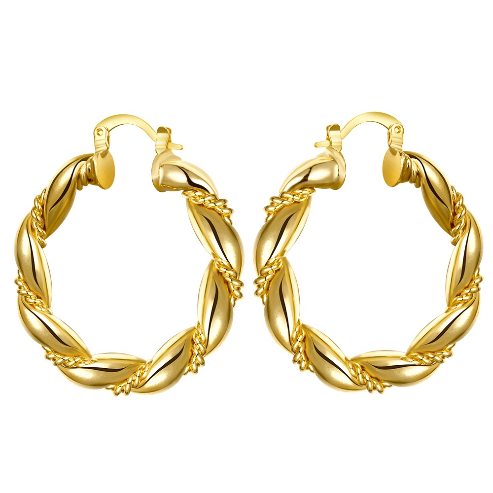 Yellow Gold Plated Chinese Knot Twist Loose Hoop Earrings For Woman 1 Pair