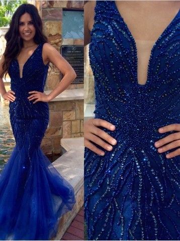 

Luxury Beadings Royal Blue Glitz Mermaid Prom Dresses Sexy Backless Sequins Tulle Formal Evening Party Pageant Gowns 2018 Vestido De Festa, Champagne