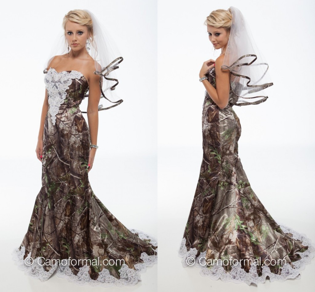 

2018 Elegant Mermaid Camo Wedding Dresses Sweetheart Appliques Satin Backless Country Wedding Dresses Camouflage Cowgirls Bridal Gowns, Ivory