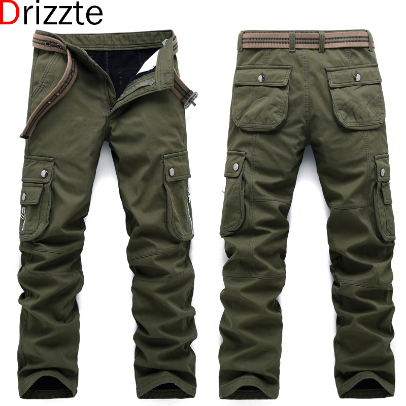 

Drizzte Winter Warm Fleece Men Thick Cargo Pants Multi Pockets Work Trousers Casual Mens Jeans Pant, Khaki