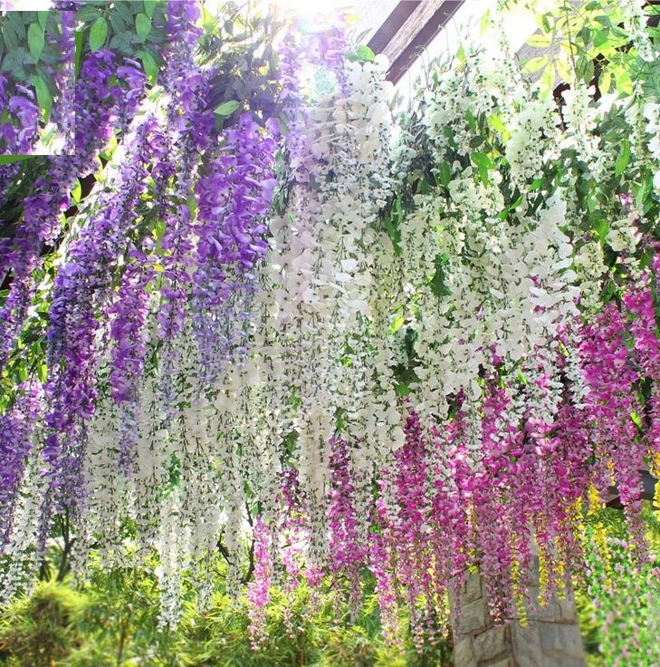 

Romantic Artificial Flowers Simulation Wisteria Vine Wedding Decorations Long Plant Bouquet Room Office Garden Bridal Accessories HH00, White