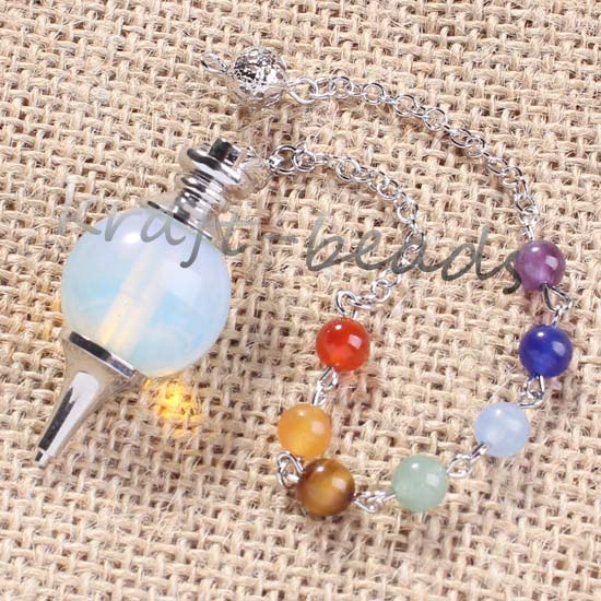 

Wholesale- UMY Trendy Silver Plated 7 Stone Beads Chakra Dowsing Pendulum Opalite Opal Pendant Fashion Jewelry