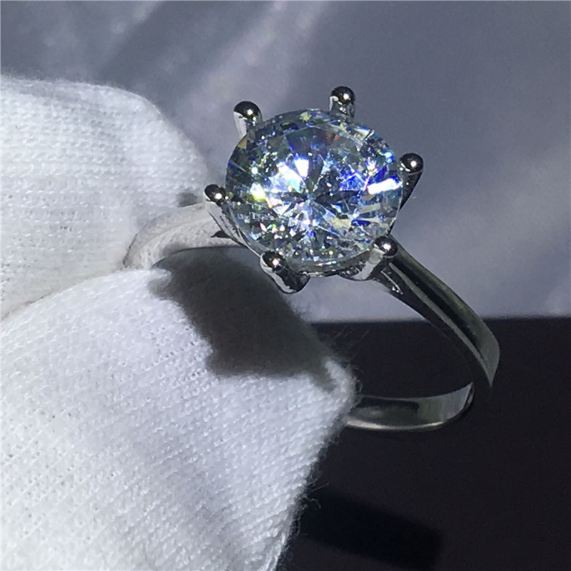 

Trendy ring 925 Sterling silver Engagement wedding band rings for women Round cut 3ct Clear 5A zircon crystal Bijoux