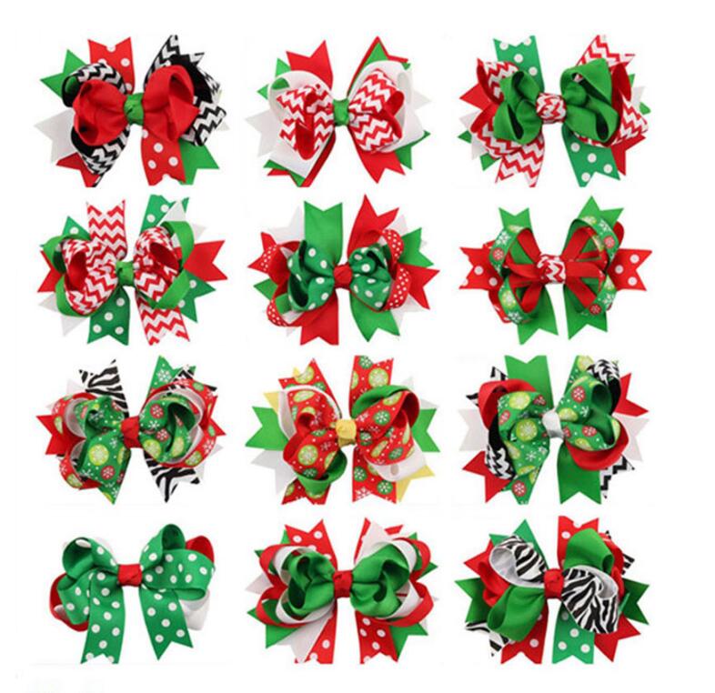 

Girls Christmas hairpins dovetail Barrettes bow with clip children snowflake Dot stripe hair accessories Bow Hair clips 13colors