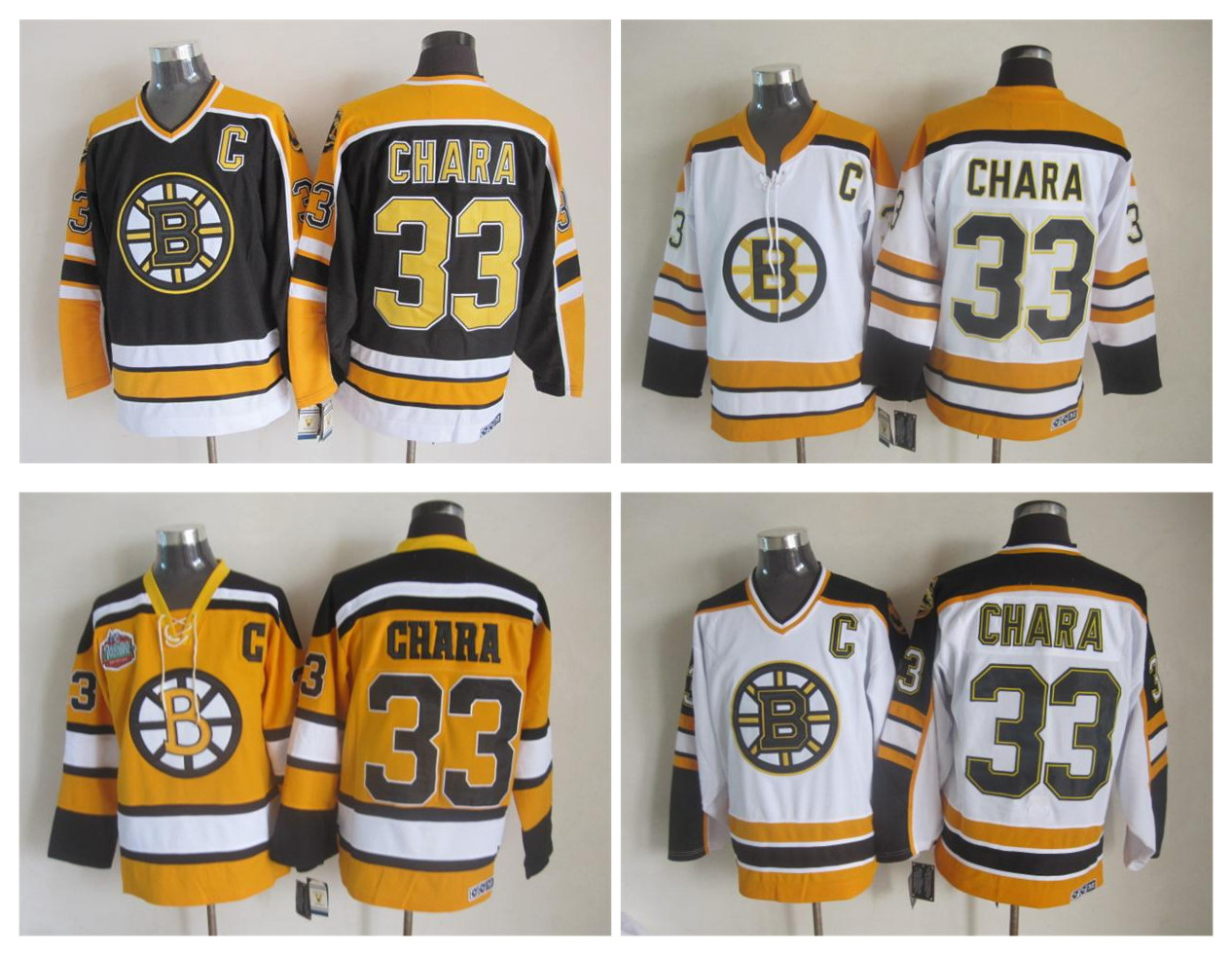 

Top Quality ! Men Boston Bruins Ice Hockey Jerseys 33 Zdeno Chara Black White Yellow Retro Vintage CCM Stitched Jerseys Mix Order, As pic